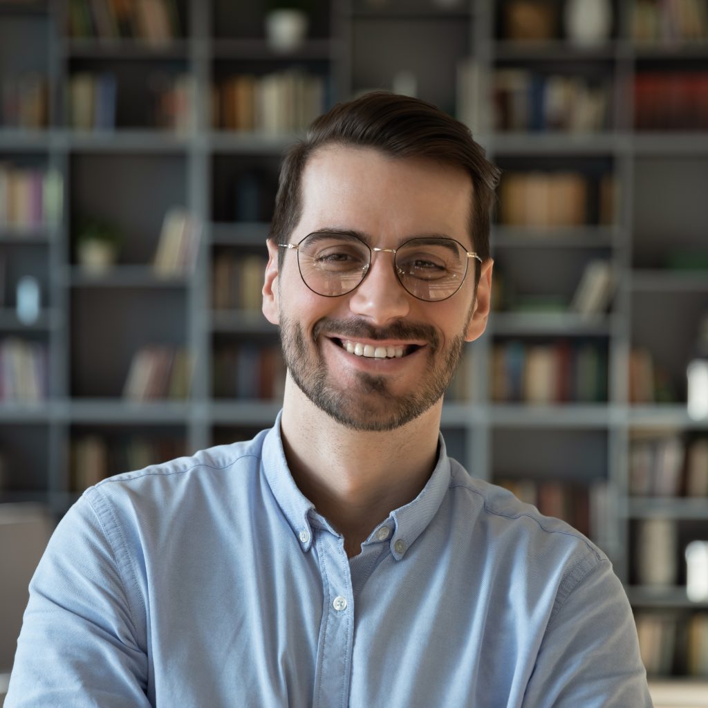 Profile picture of smiling 30s Caucasian man in glasses